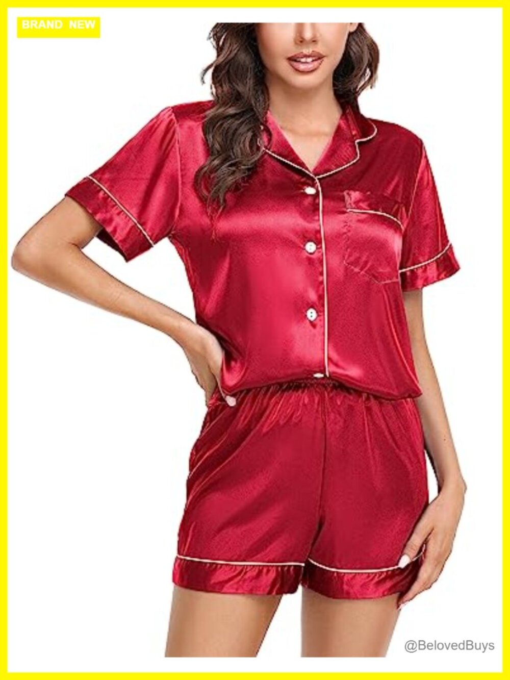 Women's Satin Pajama Set Short Sleeve Button-Down Sleepwear Loungewear